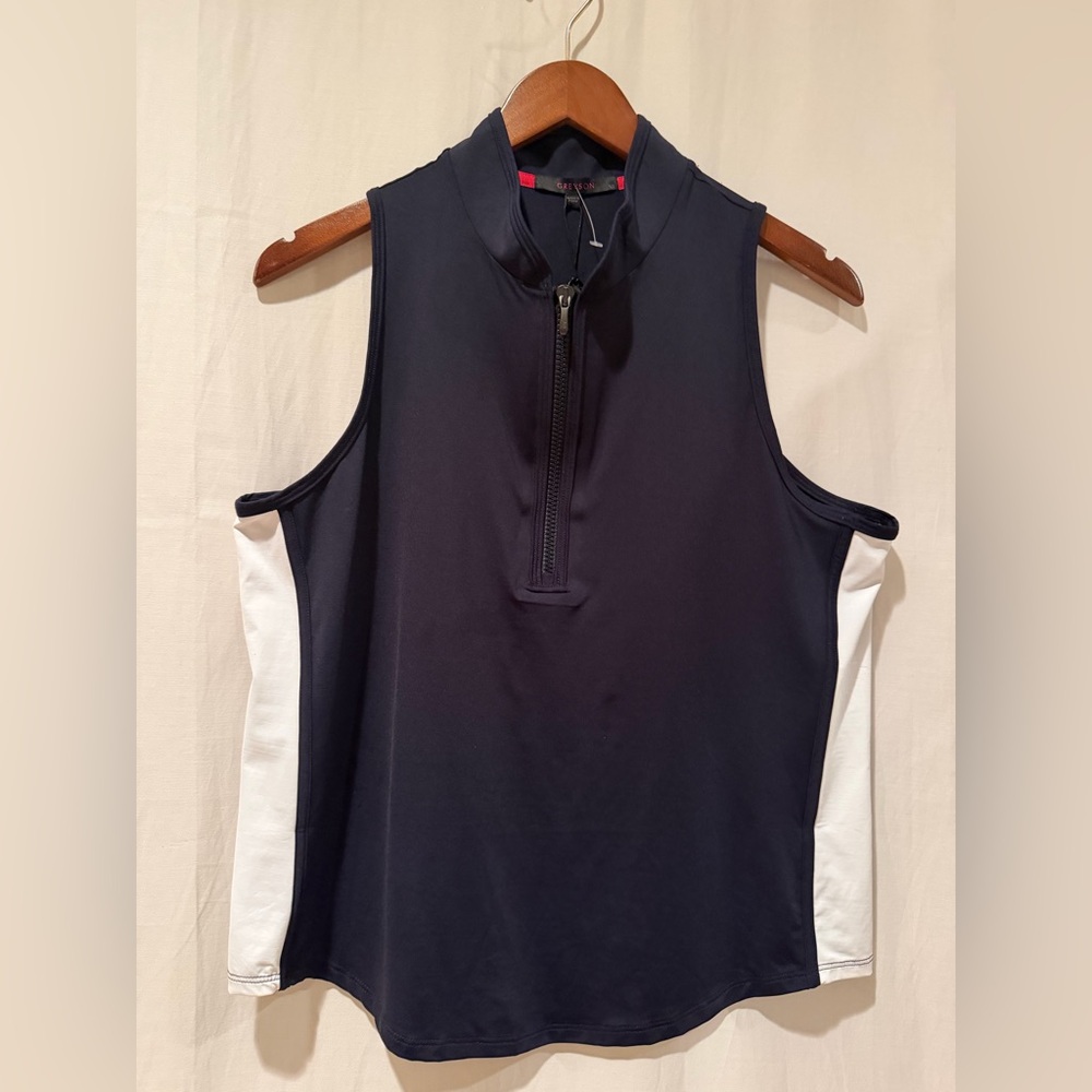 NWT - Greyson Women’s Sleeveless Vesta Mock Neck Top - CANAL- Navy White - XL - Picture 2 of 12